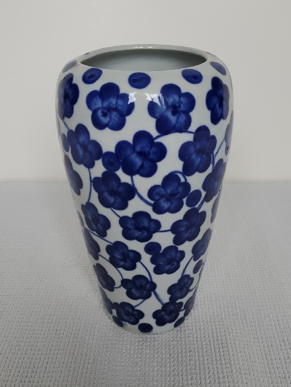 Cobalt Blue Pansy & White Ceramic Vase